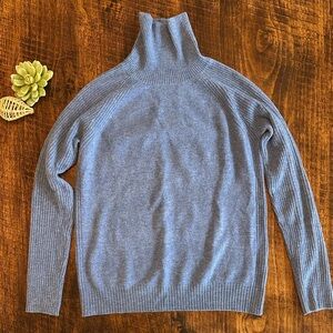 Liny Xin | Blue 100% Superfine Merino Wool Turtleneck Sweater, Size M